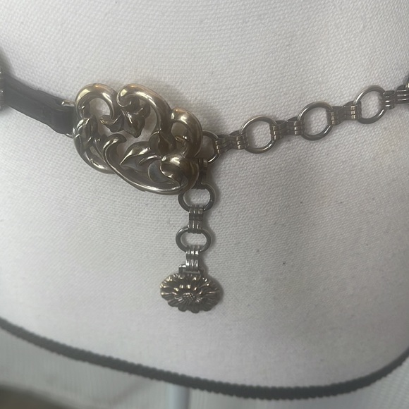 Vintage Silver & Leather Chain & Floral Conchos Statement Belt Boho Western Sz S main image 7